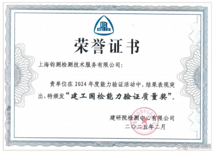 建工国检能力验证质量奖